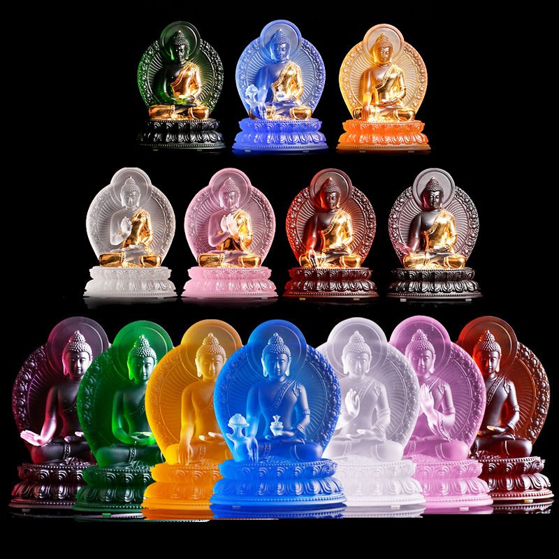 Colored Glaze Crafts Buddha statue pharmacists lapis lazuli 7colours for choosing ambermedicine guru Buddhism Scupture