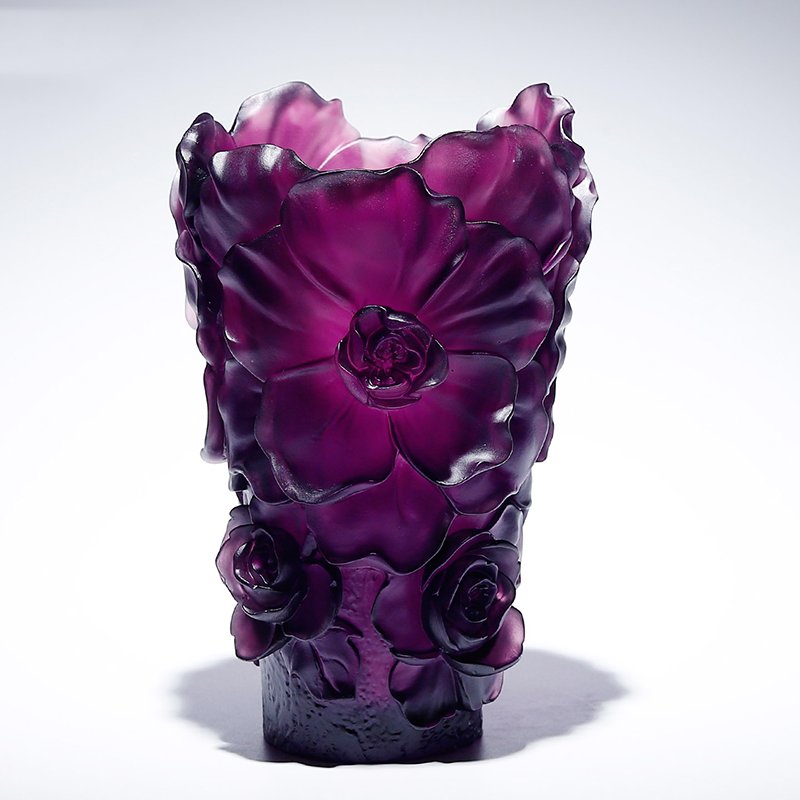Handmade Creative Design Luxury Crystal Glass Camellia Flower Bloom Vase Home Decoration Glassware