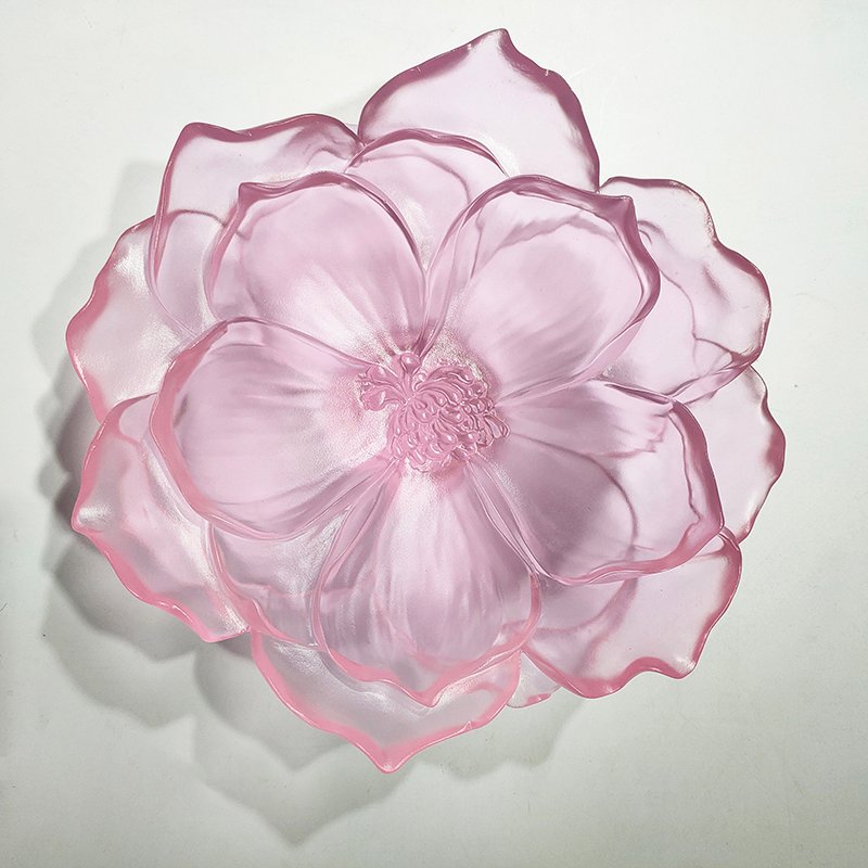 Handmade Creative Crystal Glass Camellia Flower Bloom Fruit Bowl Home Decoration Glassware Candy Tray