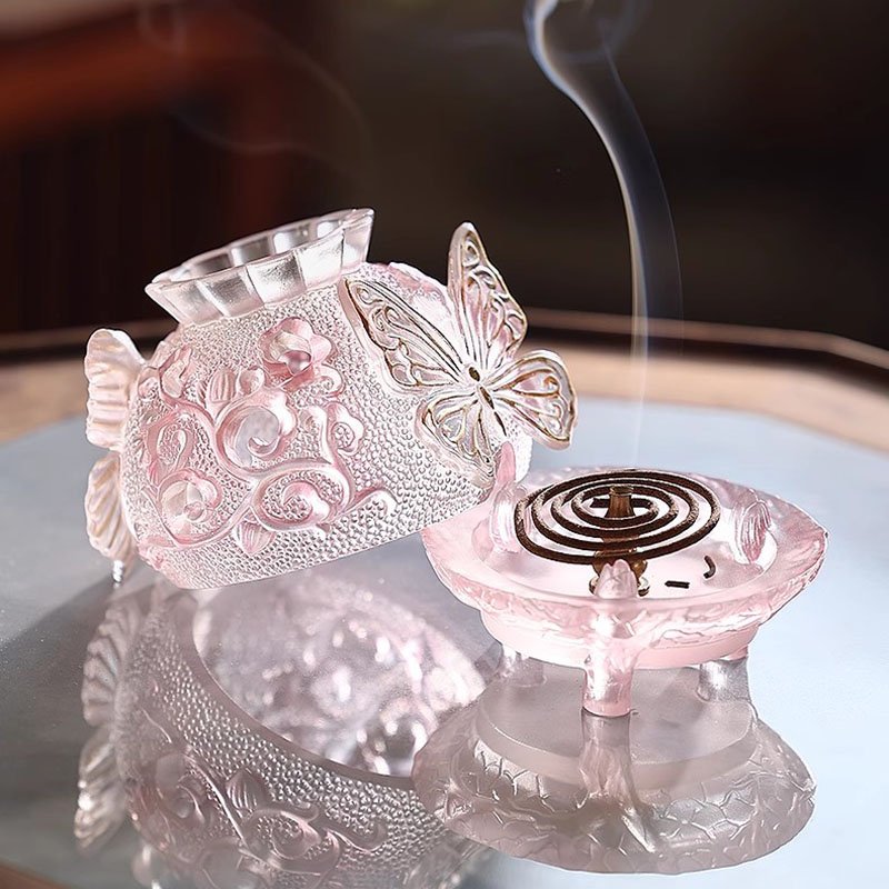 Creative Flower Butterfly Relief sculpture Handmade Cencer Incense Burner Home Decoration Colored Glaze Candle Holder
