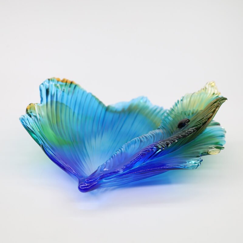 Colorful Crystal Glass Fruit Bowl Creative Peacock Plume Feather Design Taro Leaf Style Candy Snack Dish