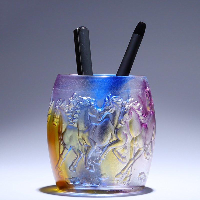 Crystal Horses Pattern Design Emboss Pen Holder Desktop Pencil Storage