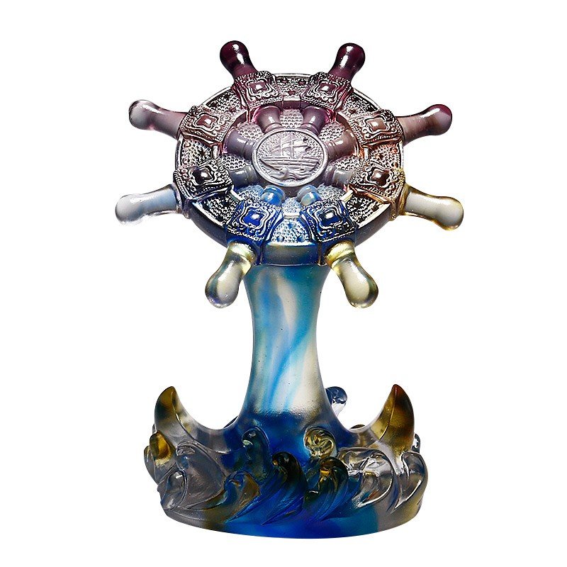 High Quality Crystal Glass Ship Rudder Ornament Helmsman Steering Wheel Sculpture Desktop Decoration Gift